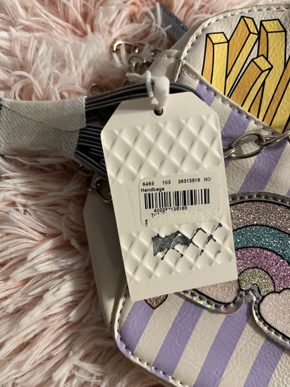 Cream Kids Crossbody Bag with Rainbow & Yellow Fries Motif - Picture 2 of 3